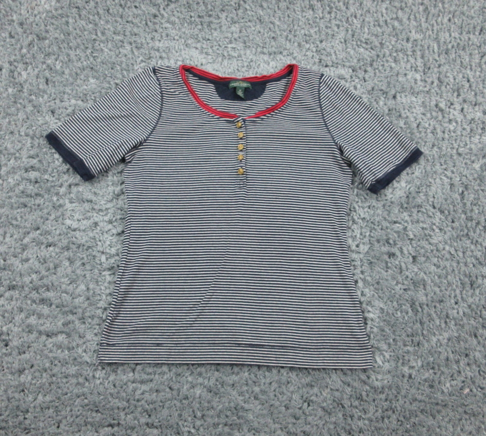 Lauren Jeans Co Shirt Womens Medium Striped Short Sleeve Henley Pullover Top